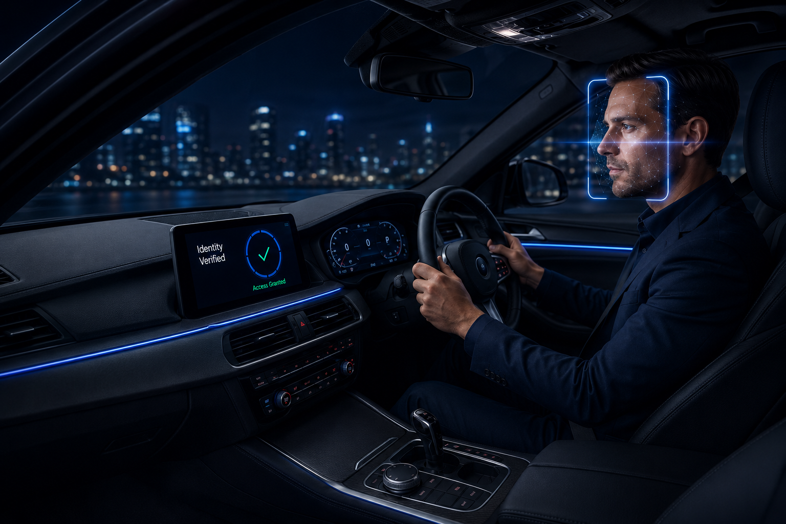 Modern vehicle interior with an AI driver recognition interface