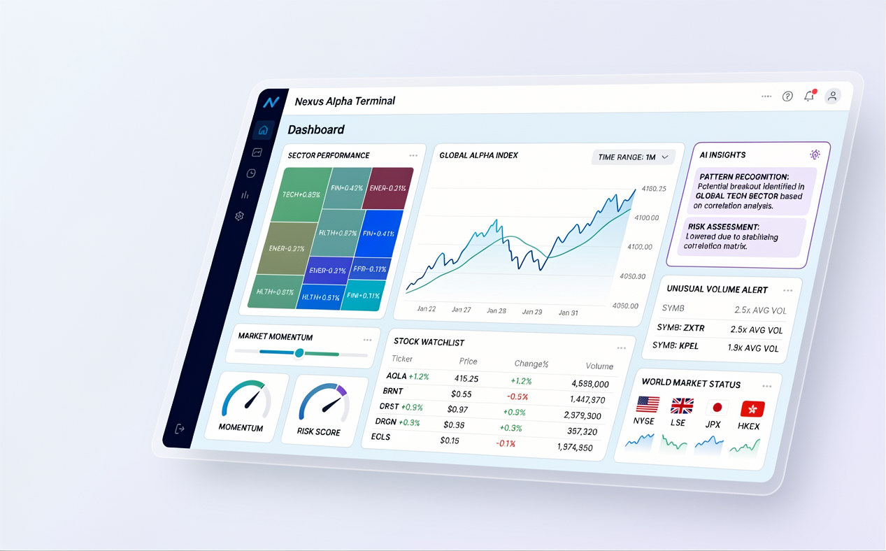 Nexus Alpha Terminal market intelligence dashboard